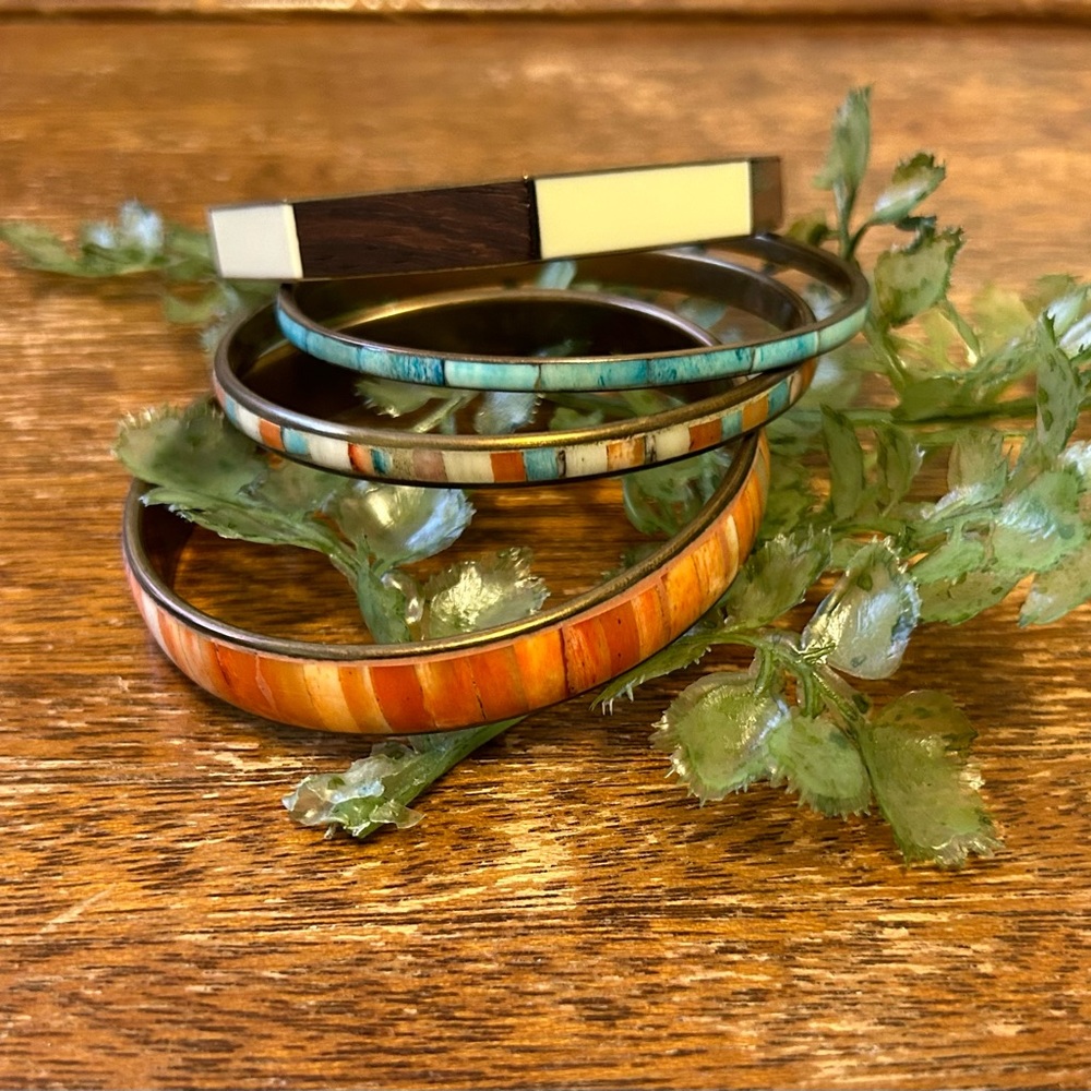 Noonday Marketplace Bangles EUC/India, Wood, Bone, Resin, Mixed Metal
